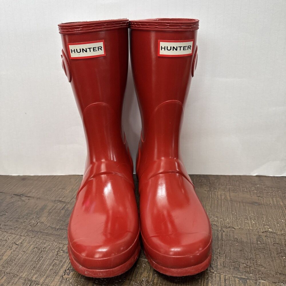 Hunter Original Short Gloss Women’s Waterproof Rubber Rain Boots Red US 7